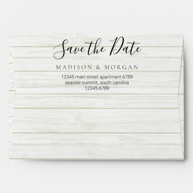 Elegant Script Rustic Save The Date PreAddressed Envelope (Back (Top Flap))