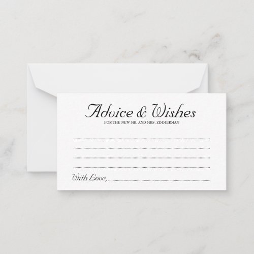 Elegant Script Rustic Wedding Advice  Wishes Card