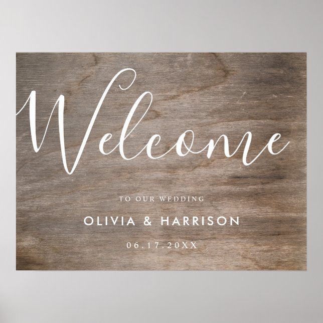 Elegant Script Rustic Wedding Welcome Sign (Front)