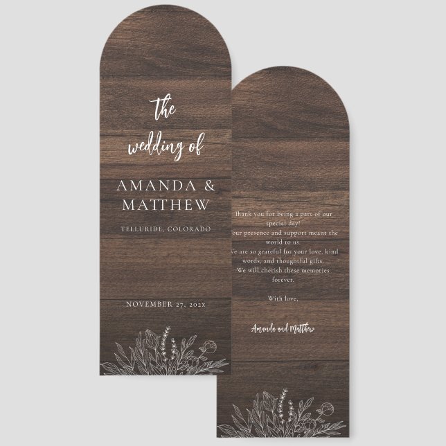 Elegant Script Rustic Wood Look Wedding Thank You Bookmarks (Front & Back)