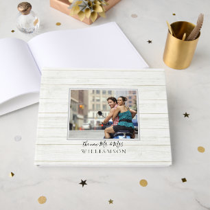 Elegant Script Rustic Wood New Mr And Mrs Photo Guest Book