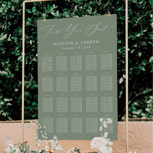 Elegant Script Sage Green 20 Table Seating Chart Foam Board