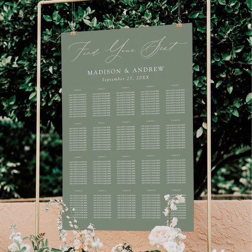 Elegant Script Sage Green 20 Table Seating Chart Foam Board