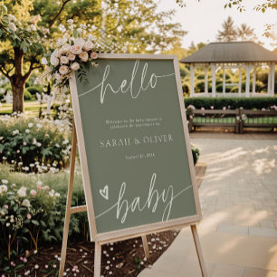 Elegant Script Sage Green Baby Shower Welcome Sign