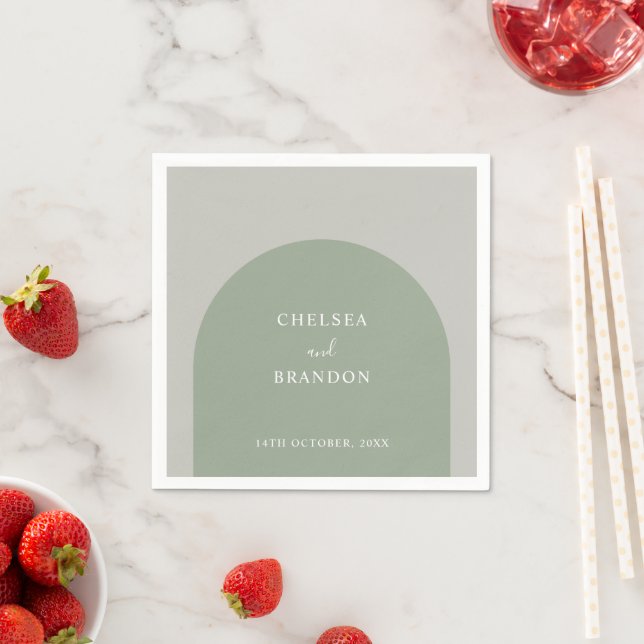 Elegant Script Sage Green Boho Arch Rustic Wedding Napkins (Insitu)