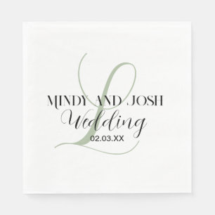 Elegant Script Sage Green Initial Wedding Napkins