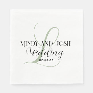 Elegant Script Sage Green Initial Wedding Napkins