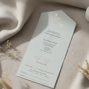 Elegant Script Sage Green Minimalist Wedding All In One Invitation