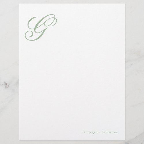 Elegant Script Sage Green Monogram Letterhead