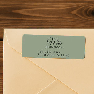 Elegant Script Sage Green Mrs. Name Return Address Label
