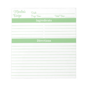 Elegant Script Sage Green Recipes Notepad