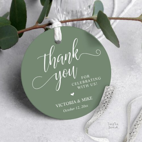 Elegant Script Sage Green Wedding Favor Thank you Tags