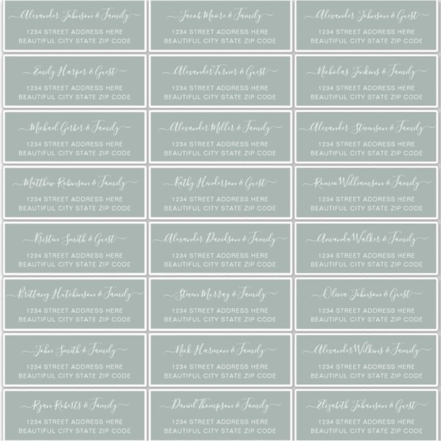 Elegant Script Sage Green Wedding Guest Address  Sticker (Front)