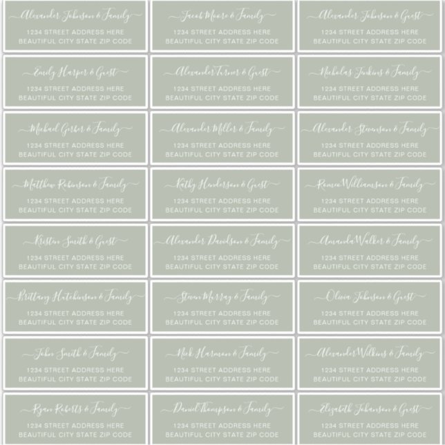 Elegant Script Sage Green Wedding Guest Address Sticker (Front)
