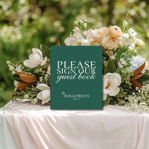 Elegant Script Sage Green Wedding Guestbook Pedestal Sign