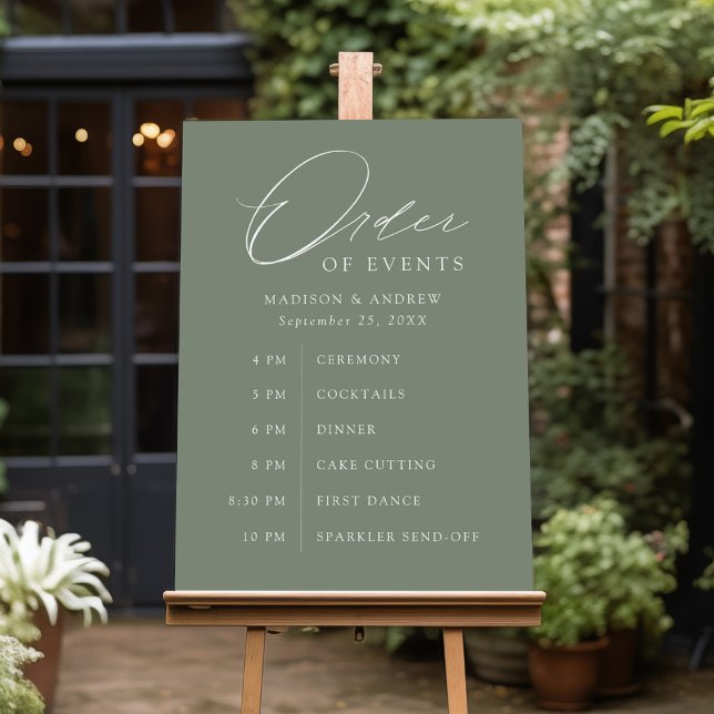 Elegant Script Sage Green Wedding Order of Events Foam Board (Creator Uploaded)