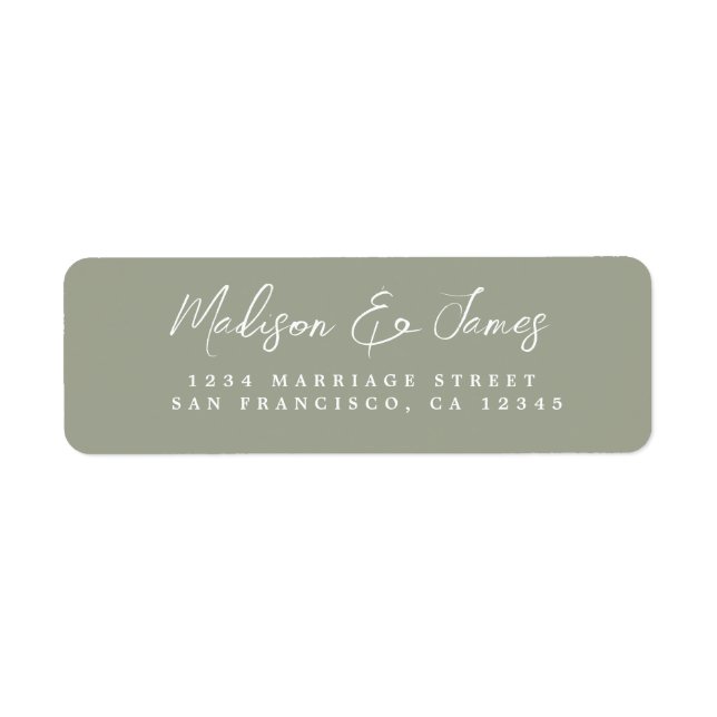 Elegant Script Sage Green Wedding Return Address Label (Front)
