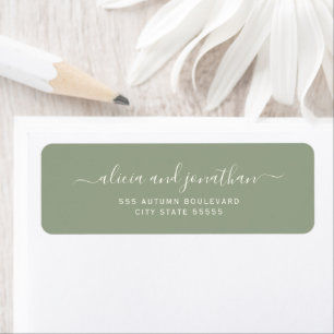 Elegant script sage green wedding return address label