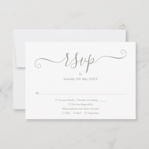 Elegant Script Sage Green Wedding RSVP Card