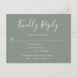 Elegant Script Sage Green Wedding RSVP Invitation Postcard