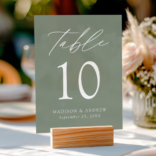 Elegant Script Sage Green Wedding Table Number Acrylic Sign