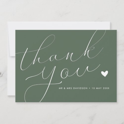 elegant script sage green wedding thank you card