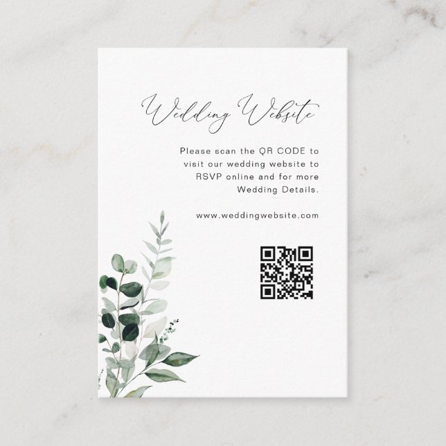 elegant script sage green wedding website enclosure card (Front)
