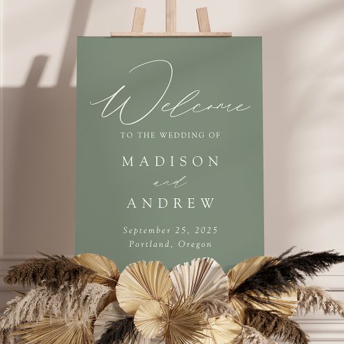 Elegant Script Sage Green Wedding Welcome Sign