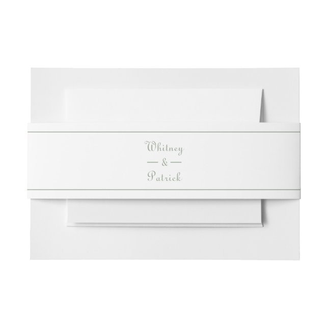 Elegant Script Sage Green White Wedding Invitation Belly Band (Front Example)