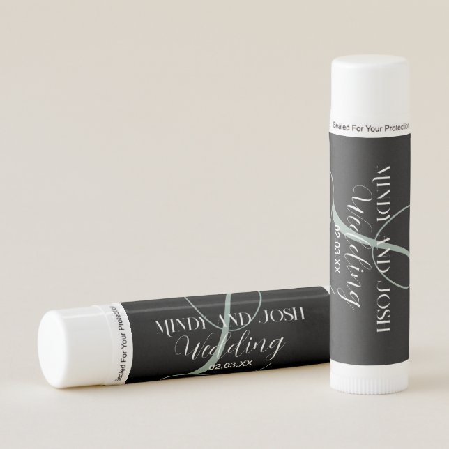Elegant Script Sage Initial Wedding Favor Lip Balm (Front)