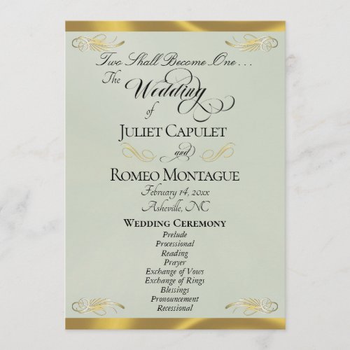 Elegant Script - Sage Pearl/Gold Wedding Program