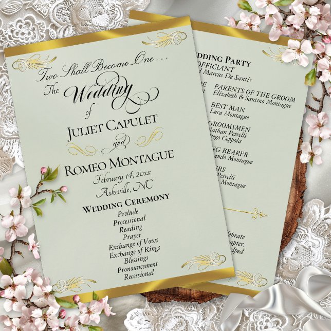 Elegant Script - Sage Pearl/Gold Wedding Program (Creator Uploaded)