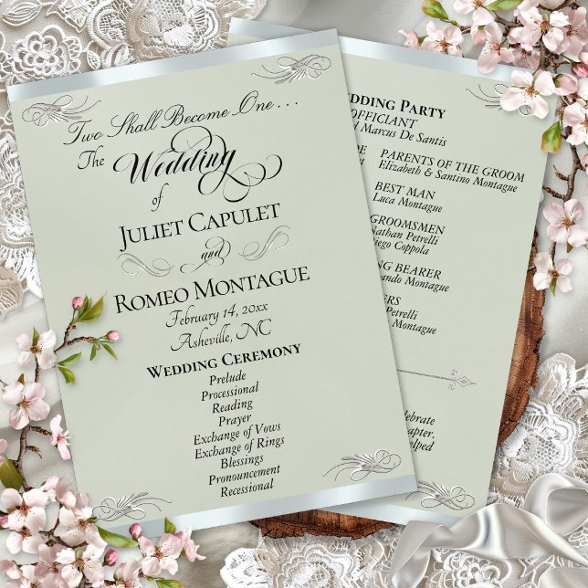 Elegant Script - Sage Pearl/Silver Wedding Program (Creator Uploaded)