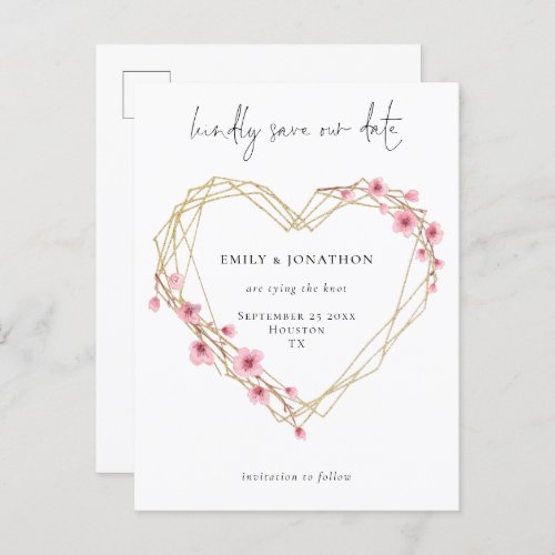 Elegant Script Sakura Cherry Blossom Save The Date Invitation Postcard