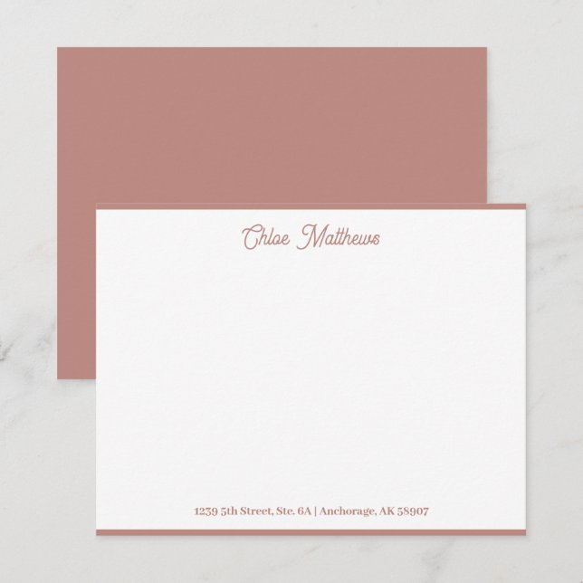 Elegant Script Salmon Pink Stationery Border  Note Card (Front/Back)