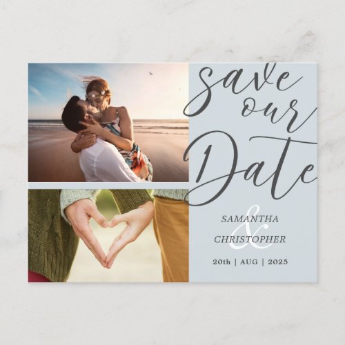 Elegant Script Save Our Date Dusty Blue Photo Announcement Postcard