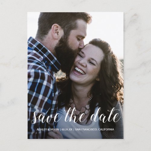 Elegant Script Save the Date Engagement Photo Announcement Postcard