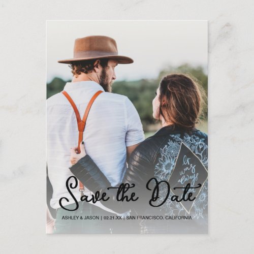 Elegant Script Save the Date Engagement Photo Announcement Postcard