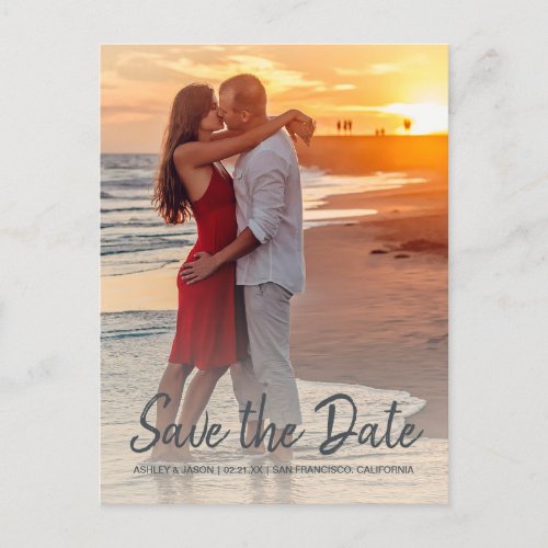 Elegant Script Save the Date Engagement Photo Announcement Postcard