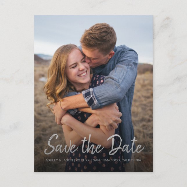 Elegant Script Save the Date Engagement Photo Announcement Postcard (Front)