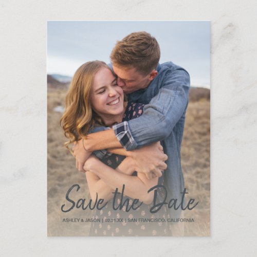 Elegant Script Save the Date Engagement Photo Announcement Postcard