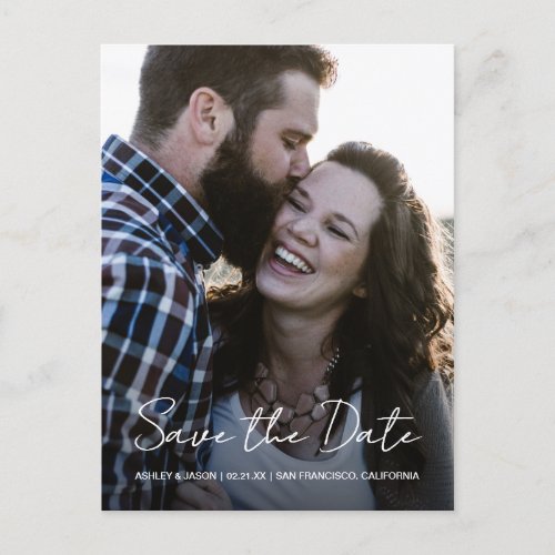 Elegant Script Save the Date Engagement Photo Announcement Postcard