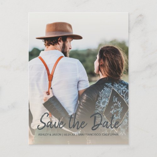 Elegant Script Save the Date Engagement Photo Announcement Postcard