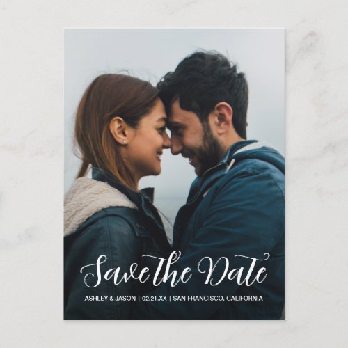 Elegant Script Save the Date Engagement Photo Announcement Postcard