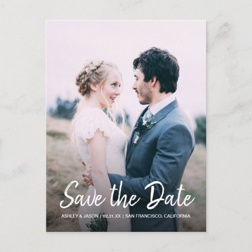 Elegant Script Save the Date Engagement Photo Announcement Postcard