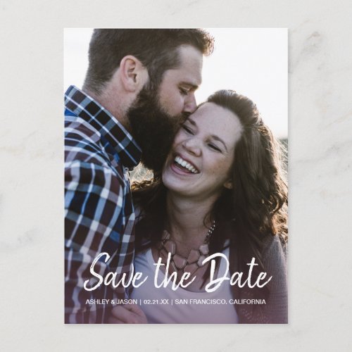 Elegant Script Save the Date Engagement Photo Announcement Postcard