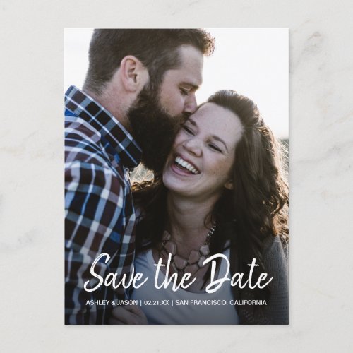 Elegant Script Save the Date Engagement Photo Announcement Postcard