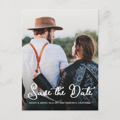 Elegant Script Save the Date Engagement Photo Announcement Postcard