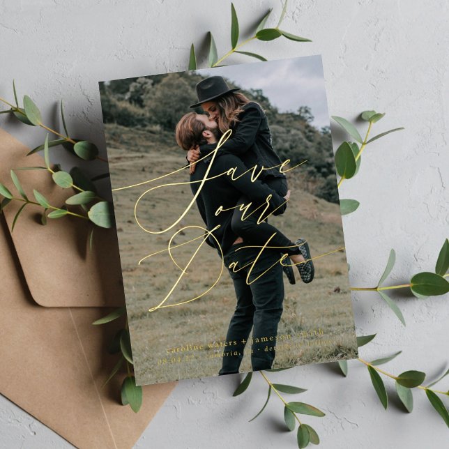 Elegant Script Save The Date Foil Invitation (Creator Uploaded)
