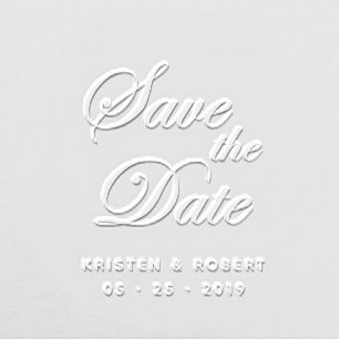 elegant script save the date monogram embosser